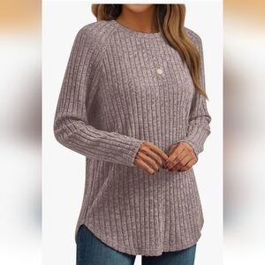 🤎NWT Automet Casual Long Sleeve Tunic Sweater Shirt Top Taupe